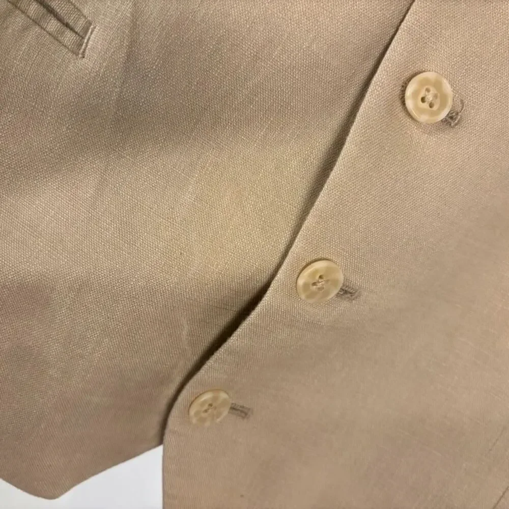 Calvin Klein Mens 3 Piece Linen Suit Beige Tan 38R Pants 32R Blazer Vest Trouser